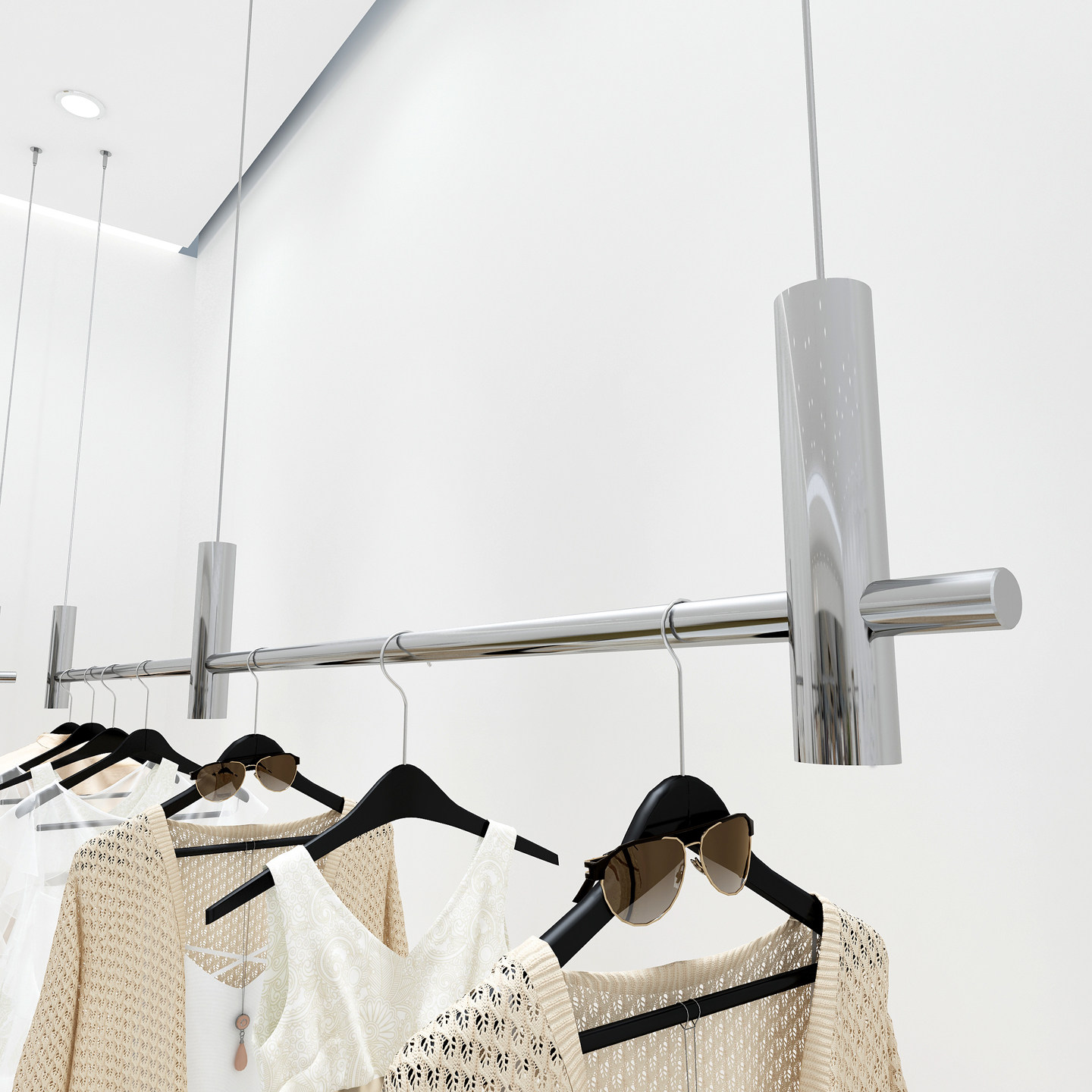 服装店橱窗吊架吊顶悬挂展示女装不锈钢拉丝侧挂婚纱礼服陈列货架,淘宝优惠券,粉丝福利购,淘宝优惠卷