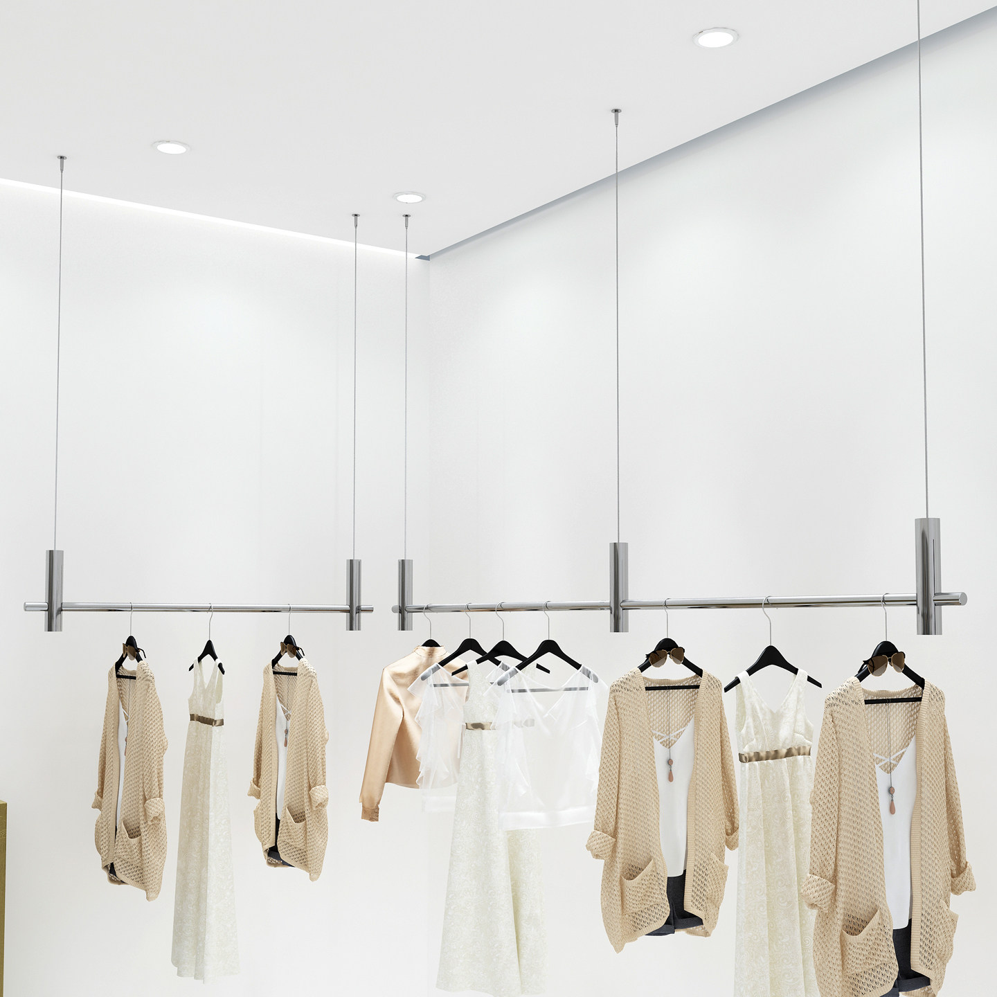 服装店橱窗吊架吊顶悬挂展示女装不锈钢拉丝侧挂婚纱礼服陈列货架,淘宝优惠券,粉丝福利购,淘宝优惠卷