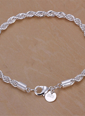 佳睿 跨境925银麻花手链 欧美流行饰品4mm闪扭绳手链厂家