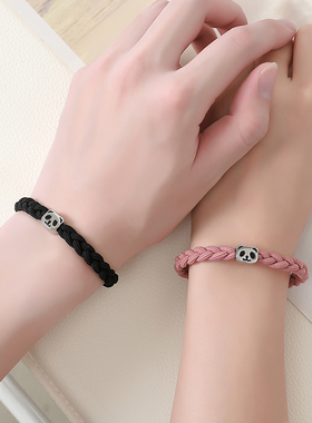 钛钢小皮套男朋友编制刻字手绳