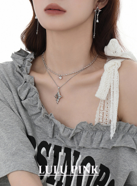 美式小众设计ins潮酷风四芒星双层项链锆石高级感百搭锁骨链颈链