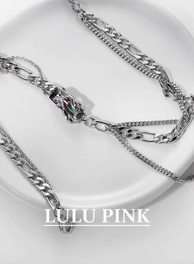 美式小众设计ins中性风双层粗链叠戴宝石项链国潮风男女情侣颈链
