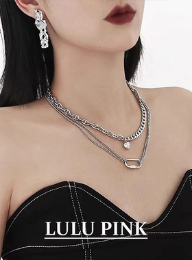 美式小众设计ins甜酷风爱心镶钻双层项链欧美简约百搭辣妹风颈链