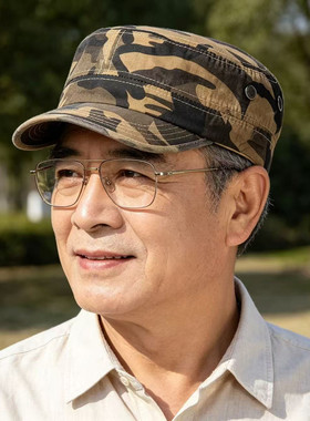 水洗做旧迷彩平顶帽男士户外遮阳帽工地干活耐磨休闲帽