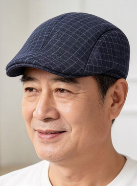 格纹前进帽男款 英伦复古风格画家帽中年男士休闲帽