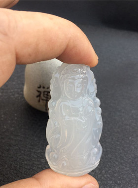 冰种白玛瑙观音项坠玉佛毛衣链