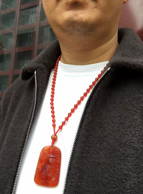 红玛瑙关公吊坠项链男士关羽挂件