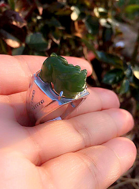 和田碧玉貔貅戒指男士玉石指环