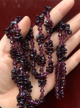 石榴石不规则流苏粉紫色毛衣链