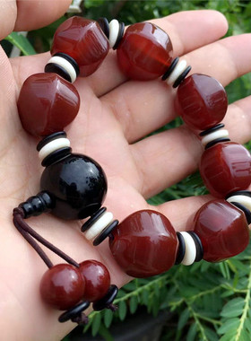 红色玛瑙切面玉石手串路路通佛珠