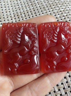 红玛瑙方形挂件玉髓生肖马吊坠男