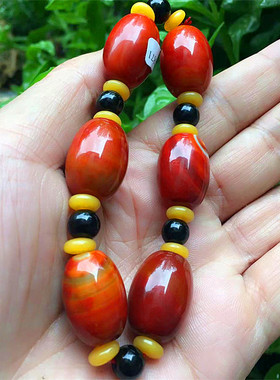 战国红缠丝玛瑙桶珠手链玉石手串