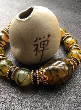 复古鼓珠手串文玩龙鳞老玛瑙