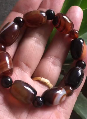 手工缠丝波斯条纹男士文玩老玛瑙