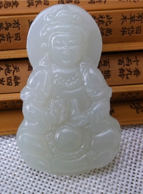 昆仑山天然玉佛挂件观音吊坠