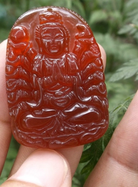 红玛瑙千手观音玉髓佛像吊坠项链