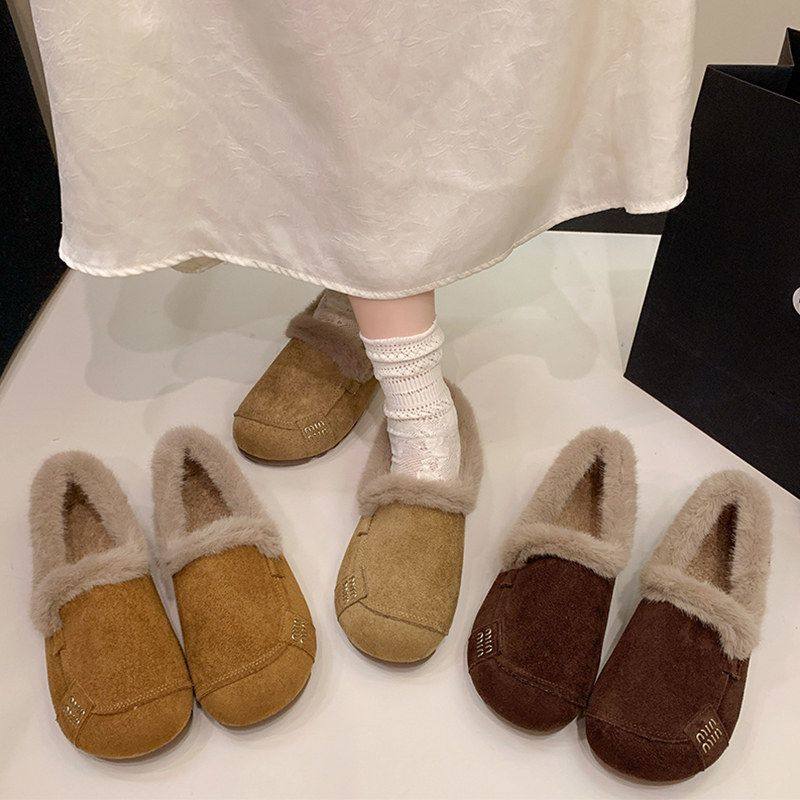 毛毛鞋女外穿2025年秋冬新款韩版平底加绒豆豆鞋孕妇一脚蹬棉瓢鞋,淘宝优惠券,粉丝福利购,淘宝优惠卷