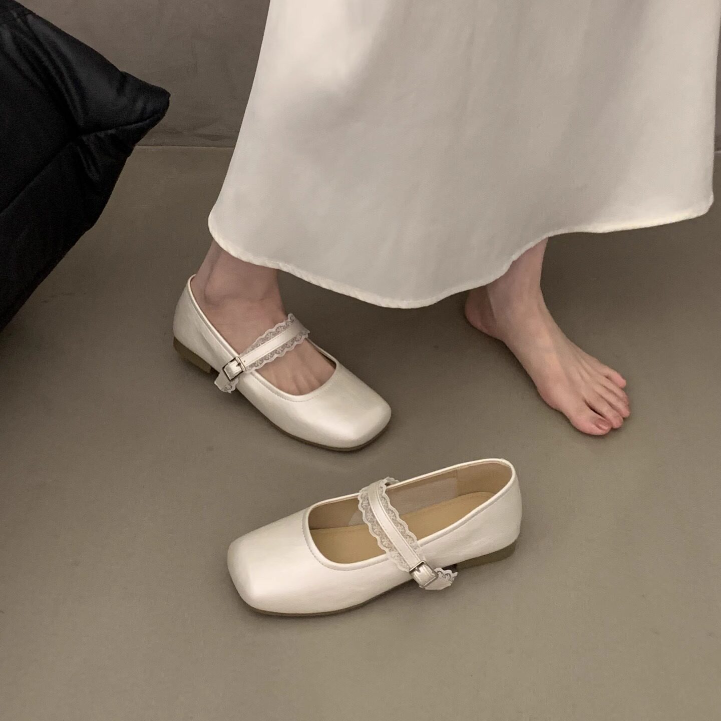 French stunning flat champagne color ballet shoes