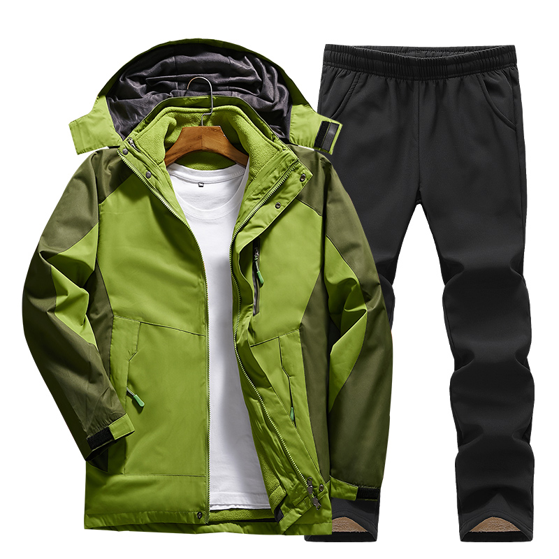 户外冬季冲锋衣男三合一套装女加绒加厚可拆卸两件套保暖登山裤子