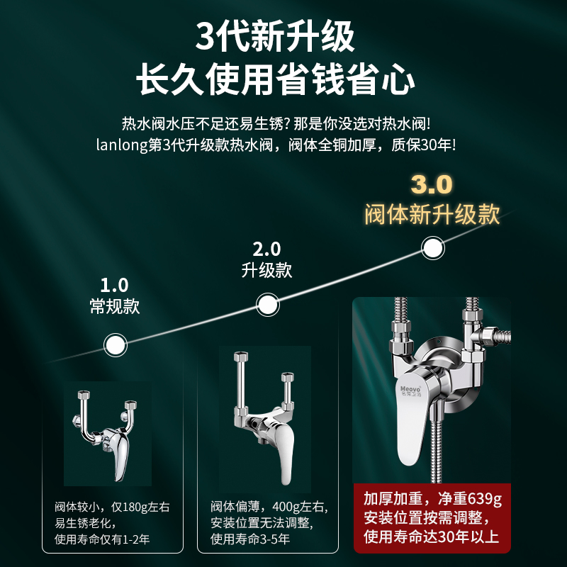 电热水器专用明装混水阀冷热u型混合阀门带开关三通分水阀水龙头 - 图0