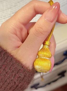 古法花丝福禄财神招财葫芦项链黄金色镶钻随身佛吊坠链