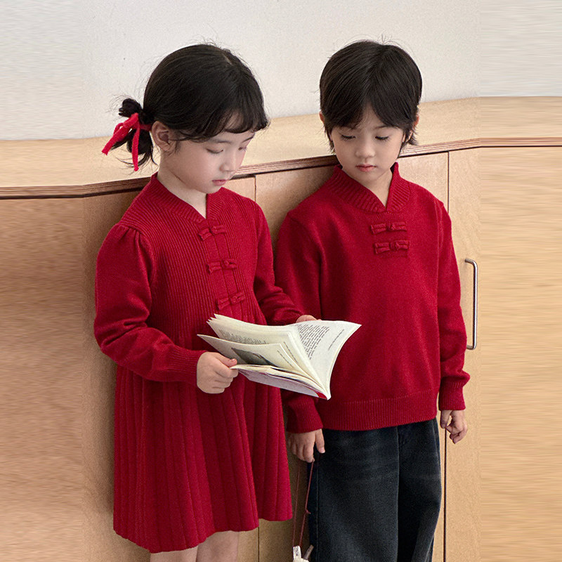 新中式中国风亲子装秋冬毛衣洋气红色母女连衣裙过年拜年服家庭装,淘宝优惠券,粉丝福利购,淘宝优惠卷