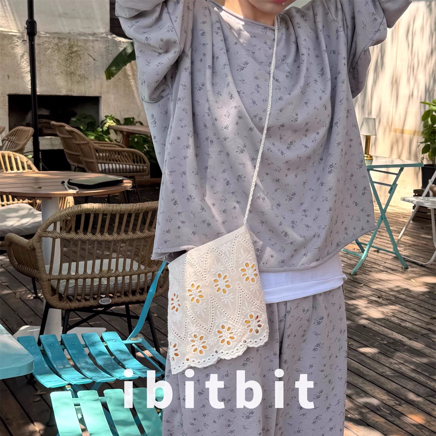 ibitbit露肩圆领卫衣长袖长裤休闲卡通KT碎花可外穿家居服女原版 - 图3