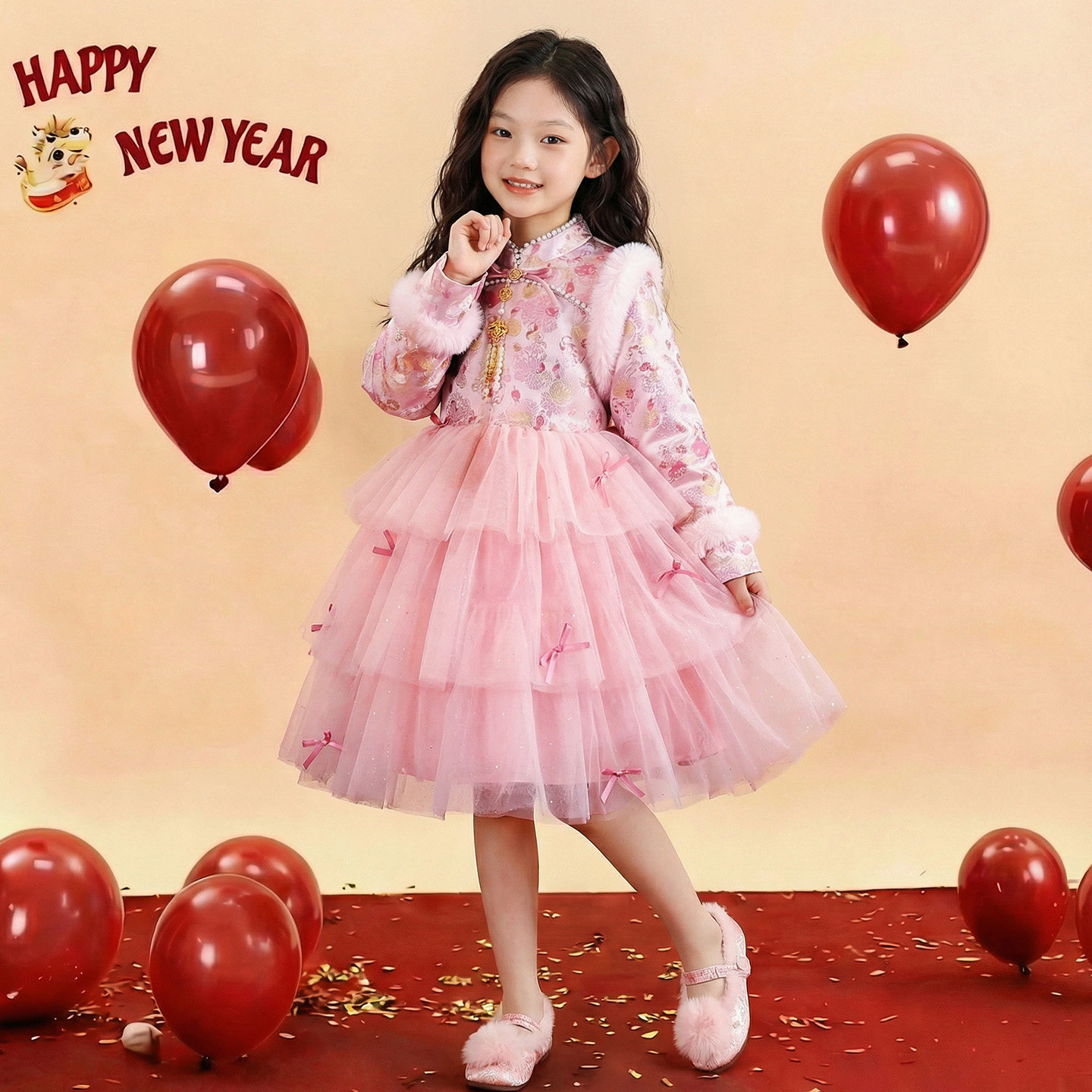 女童新中式连衣裙秋冬2026新款儿童装小女孩国风旗袍网纱裙拜年服,淘宝优惠券,粉丝福利购,淘宝优惠卷