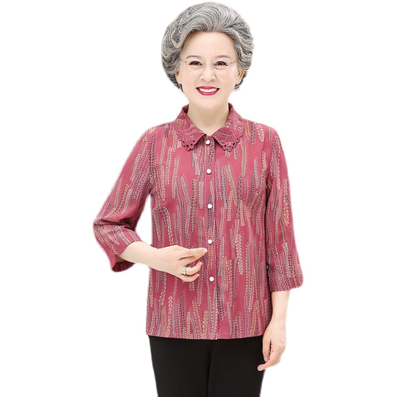 中老年人春装女奶奶装衬衫套装60-70-80岁妈妈夏装衬衣老人衣服薄