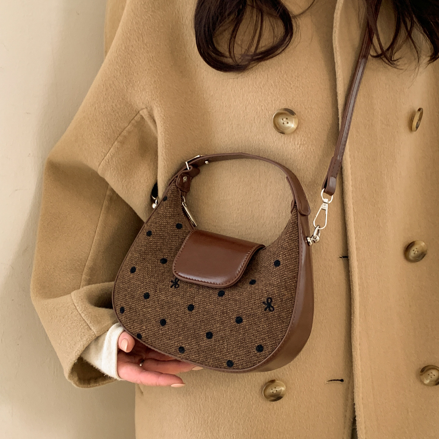 小众设计马鞍包女2026新款高级感蝴蝶结波点百搭迷你单肩斜挎包,淘宝优惠券,粉丝福利购,淘宝优惠卷