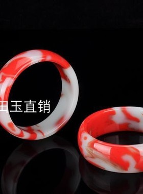 和田玉鸡血玉女士加宽手镯