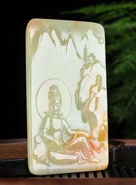 和田玉籽料观音挂件手把件