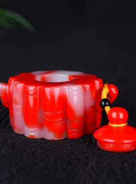 天然新疆和田玉把把壶手把件