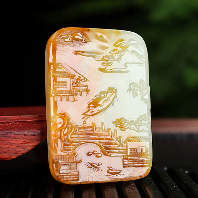 Natural Hetian jade seed material Shanshui brand pendant