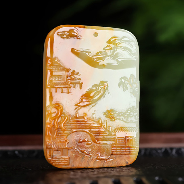 Natural Hetian jade seed material Shanshui brand pendant