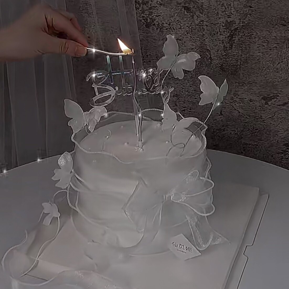 网红白色蝴蝶蛋糕装饰糯米纸珍珠蝴蝶插件仙女生日情人节烘焙配件