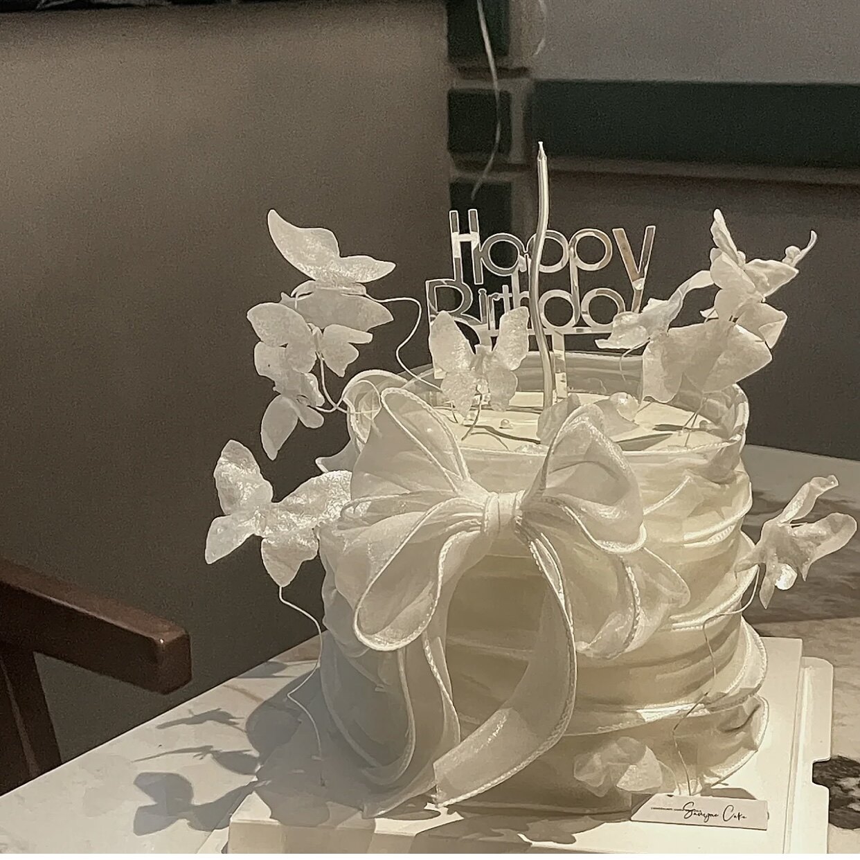 网红白色蝴蝶蛋糕装饰糯米纸珍珠蝴蝶插件仙女生日情人节烘焙配件