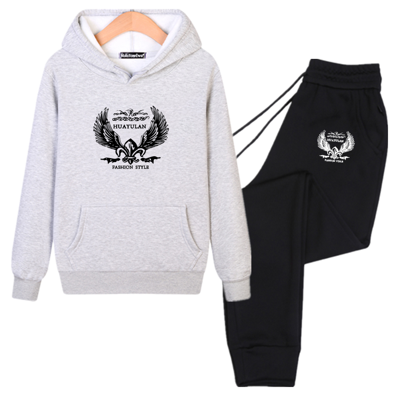 新款秋冬季纯棉连帽男套装帽衫休闲加绒卫衣卫裤两件套保暖束脚裤 - 图0