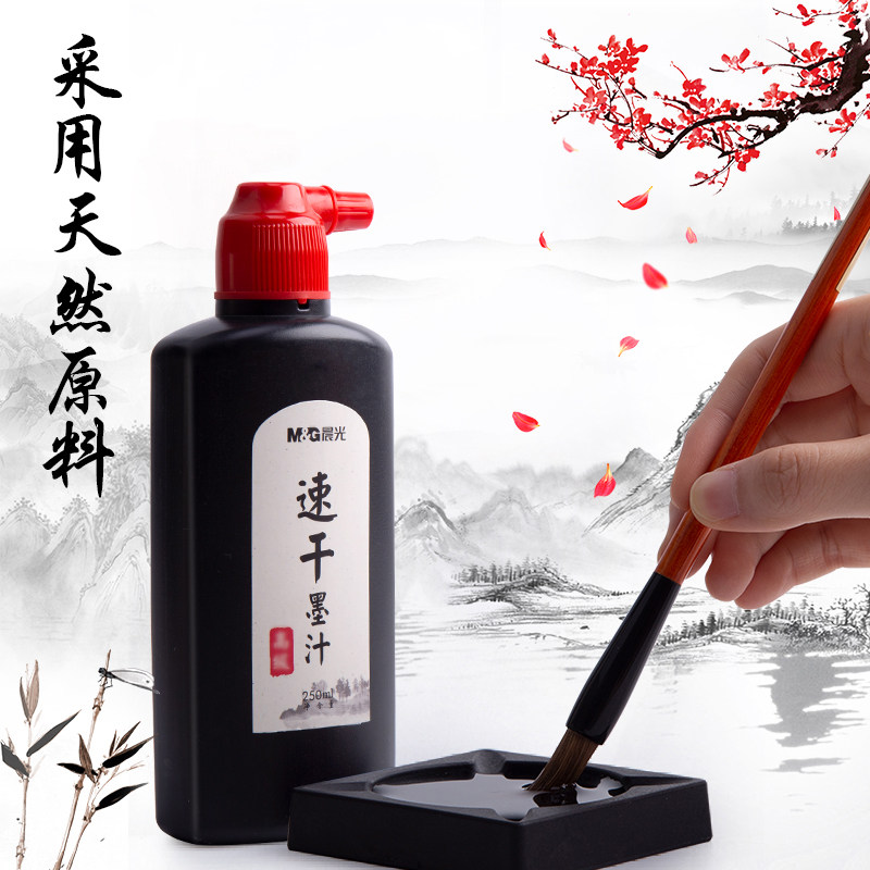 晨光毛笔墨汁初学者书法练字专用墨水速干环保无异成人味国画水墨画书画墨儿童小学生文房四宝淡香型黑墨汁_虎窝淘