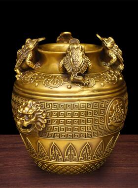 纯铜四方纳财存钱罐招财摆件黄铜