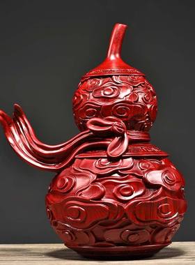 黑檀实木雕刻福禄葫芦摆件红木家居客厅电视柜办公装饰工艺品送礼