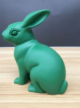 木雕兔子摆件实木生肖绿色兔动物家居客厅装饰招财木质摆设工艺品