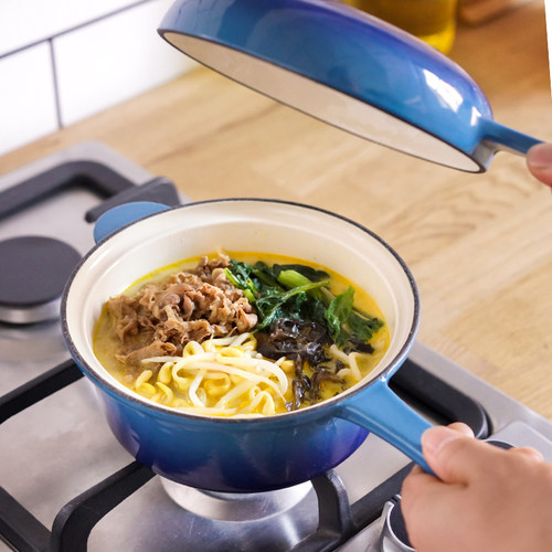 美宅周末两用珐琅铸铁锅家用单柄带盖奶锅搪瓷煎煮锅辅食锅电磁炉 - 图0