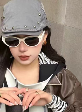 复古网红猫眼红色墨镜女个性