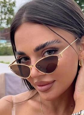 欧美秋冬金属猫眼墨镜女款红色高级感赛博朋克辣妹Y2K拍照太阳镜