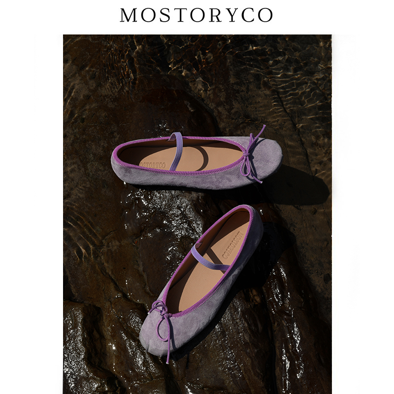 Mostoryco|意大利stefania手工羊翻皮芭蕾鞋女平底鞋皮底浅口单鞋 - 图3