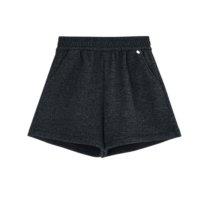 黑灰色高腰毛呢短裤女2025年冬季时尚显瘦慵懒百搭阔腿a字裤,淘宝优惠券,粉丝福利购,淘宝优惠卷