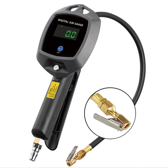 Car tire inflation pressure gauge with digital display of tire pressure