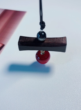 原创手作天然黑檀木南红玛瑙长款皮绳项链新中式过年古风脖链高档