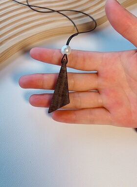 天然黑檀木珍珠皮绳长款项链中式